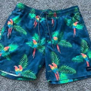 Rip Curl Men’s Swim trunks board Shorts Green Palm & Multicolor Parrot Print lrg